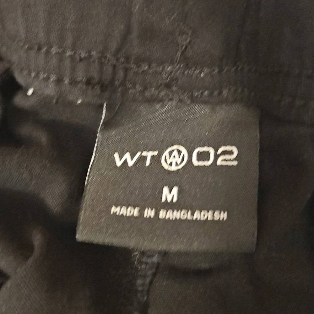 WT02 Men's Black Jogger Pants Cotton Spandex Size M Elastic Waist Tapered